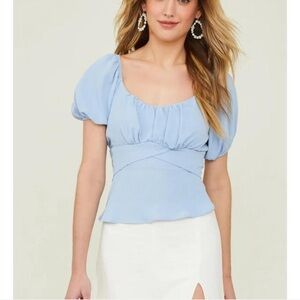 ARULA Light Blue Cap Sleeve Wrap Around Blouse, Size A 1x